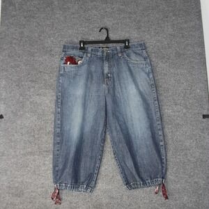 Vintage Miskeen Embroidered Dragon Jeans Mens 38 Blue Baggy Y2K Cyber Skater